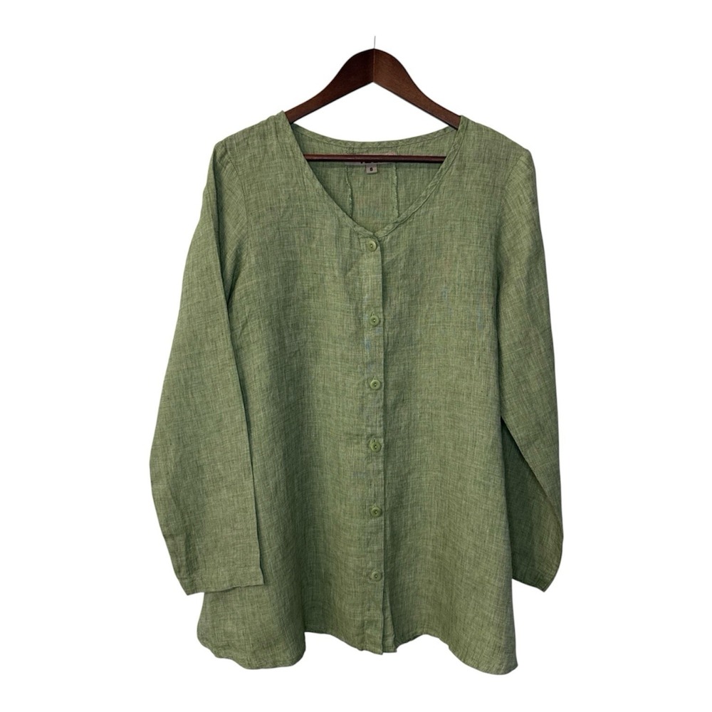 NEW Flax linen tunic top women's S 6-10 green buttons lagenlook coastal cottage